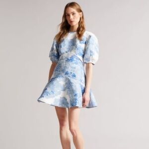 Ted Baker blue and white floral dress jacquard dress